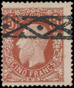 N° 37 '5 Fr bruinrood' rouletteafstempeling, gekeurd Pfenniger, zm (OBP € 925)