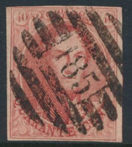 N° 12 '40 cent. crimson' afst. P.185 Seraing (8 bars), vf (OBP € 90 + Coba € 10)
