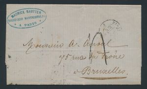 1858 Vorläufer, aus Paris (Frankreich), vom 8. März 1858, nach Bruxelles, schöne Stempel auf der Rückseite, darunter 
