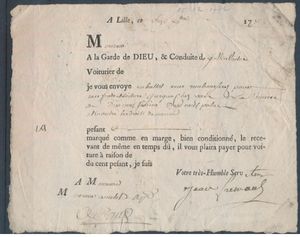 1772 Dokument, Passierschein, datiert 16. Dezember 1772, von Lille (Frankreich) nach Gand, auf der Rückseite Feinschrift 