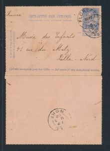 Lettres-cartes pour l'étranger (n° 11), avec trois cachets de départ et d'arrivée différents (Londres, Paris et Lille), tb