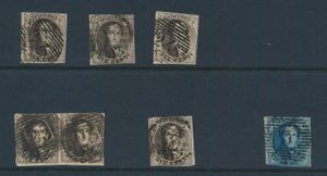 N° 3 '10 cent. bruin' (6x) en N° 4 '20 cent. blauw', in gemengde kwaliteit, zm/m/ntz.