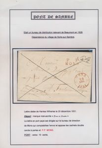 1831 Voorloper met inhoud, vanuit Mons, met twee poststempels (