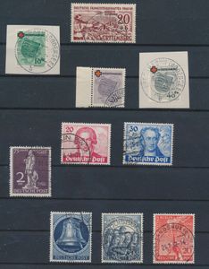 1946/1952 French Zone Württemberg, Mi. n° 39, 40A, 41A with Schlegel stamp, 43A and Berlin better stamps (8x Schlegel stamp), vf (Mi. +/-€700)