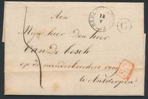 1845 Voorloper met inhoud, vanuit Herck-la-ville, type 18, Herlant 2, met postbus 