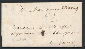 1704 Voorloper met inhoud, vanuit Tournay, met manuscript 