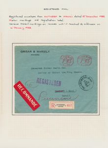 1932 Aangetekende zending, vanuit Antwerpen, dd. 15 december 1932, naar Hawaï, mechanische frankering tweemaal van 