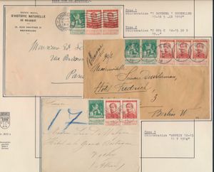 Zeer mooie samenstelling van 3 brieven, met de 3 verschillende types. N° 110, N° 111, N° 118 en N°123., zm