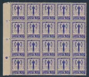 Service 2 'Courier officiel 30c blue' in souvenir sheet of 20 with partial gum, vf/f (Yv. €1,600)