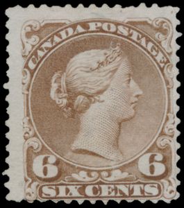 No 59a 'Large Queen 6 cents blackish brown' avec Wmk. sans gomme, TRÈS RARE, tb (SG £9,500)
