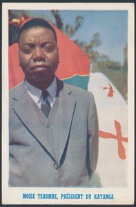 1961 Katanga surcharge, N° 44, '2fr. rose', 2 timbres sur carte postale de 'Moise Tshombe, President du Katanga', vers Gand, date sur la carte 7 février 1961, tb
