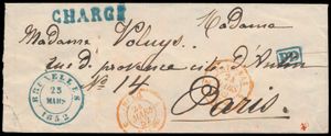 1852 Brief zonder inhoud, vanuit Brussel, dd. 23 maart 1852, naar Parijs (Frankrijk), prachtige 