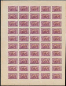 Mittellitouwen N° 40 B, ongetande proefdrukken (?) 10M, in aangenomen kleur lila en lichtgeel en violet (volledige vellen van 50), zonder gom, m.