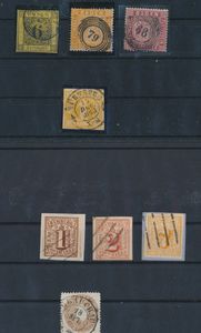 Nice accumulation on cards, including Baden, Bayern, Hamburg, including N° 2 with certificate, Oldenburg, Preussen, Sachsen, Thurn und Taxes, many stamps with sign, vf (Mi. +/-€1,150)