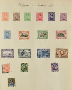Old Schaubek world album with interesting contents including Belgium, Greece, England including 2 Black Pennies, Seahorses (