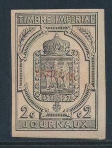 Reprint of type 1868 'Journaux 1913 2c in black' on occasion of Expo in Ghent, overprint Epreuve (in red), thinned, toned gum, with photo certificate, f/to be checked.
