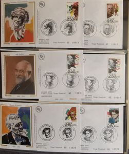 1985/1997 Collection 1244 FDCs on silk wo. large format with booklets and souvenir sheets in 6 albums + 1 folder, vf. 