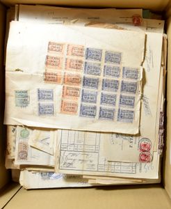 Verzameling kwitantie, meerdere honderden ex., vele met mooie afstempeling, fijne- en grove baard,Pellens, Montenez, etc., m/ntz