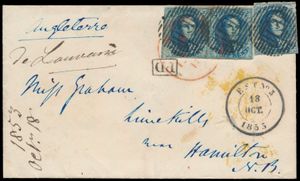 1853 Est N° 3, briefomslag gefrankeerd met  3x n° 7  (totaal 