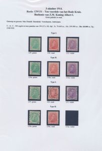 N° 129/31, mooie studie op deze uitgifte, waarbij ongetand, types (type I en II samenhangend), 