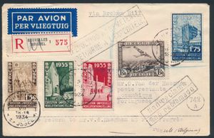 1934 N° 386/89 + PA 2 sur lettre aérienne recommandée et philatélique de Bruxelles 1934 pour le Mozambique, 