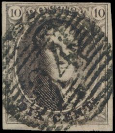 N° 3/5 Alle volrandige zegels, 10c 6 ex., 20c 5 ex. en 40c 2 ex., met brede boorden, Ntz, hoge côte.