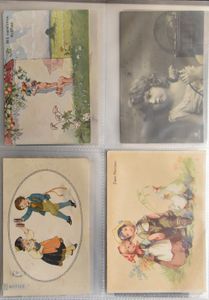 Kinderen, Duitse kaarten, w.o. betere, in klasseur (+/- 280 stuks)