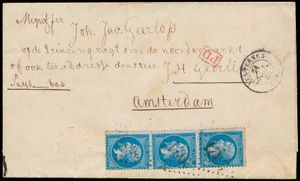 2 brieven verstuurd naar Amsterdam/Nederland, 1° brief gefrankeerd met Yv. n° 22 
