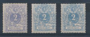 N° 27 and 27a (2x) '2 cents. blue and light ultramarine', (1x with heavy well readable line on right tooth), vf/f/to be checked (OBP €320)