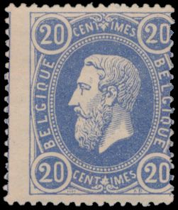 N° 31 '20 cent. blue' with perfect gum, off centre, with photo certificate, vf (OBP €525)