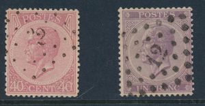 Nos 20 et 21, tous deux avec cachet à points, tb (OCB €200)