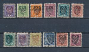 1918 Lokale post Tirol opdruk adelaar op zegels Oostenrijk met verzoekstempels, zm