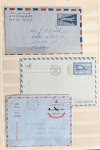 Aerogrammen, luchtpostbladen, gebruikt of ongebruikt, 80 stuks in insteekboek, w.o. Commonwealth, Israël, Azië, enz., zm/m