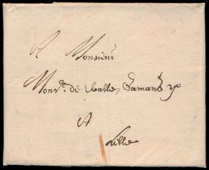 1629 Voorloper met inhoud van Courtray 6 jan. 1629 naar Lille, met geschreven 