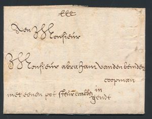 1677 Voorloper met inhoud, vanuit Antwerpen, dd. 3 oktober 1677, vermelding 