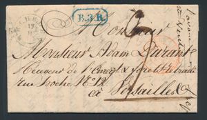 1840 Voorloper met inhoud, vanuit Mechelen, type 18, Herlant 2, briefaanhef is Neerhaeren, dd. 15 februari 1840, naar Versailles (Frankrijk), stempel op voorzijde 