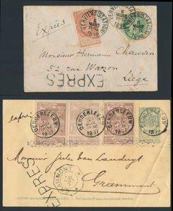 7 Eilbriefe, mit feinem Bart, von z.B. Bruxelles-Centre (GS), Bruxelles-nord nach Braine-le-Comte (GS) und Châtelineau (AK und grober Bart), einwandfrei