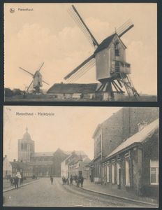 Herenthout, vues du village, le moulin, l'hôtel de ville, la rue du moulin et la place du marché (4 pièces)