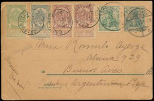 1905 N° 53, 55 (2x) en 56 op Duitse postkaart, eerst verstuurd met 