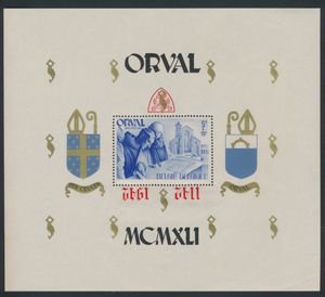 BL 24-Cu, Gotische cijfers, getand, NIET genummerd, met omgekeerde rode kleur (schild en 1142  1942 ), vingers op gom, zm/m (OBP ++€220)