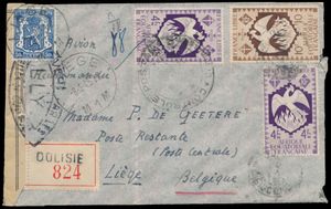 1945 Aangetekende zending, vanuit Dolisie, zegels van 