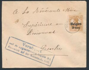 1917 OC 15 op omslag van Forchies 1917 naar Pesches + in blauw kader 