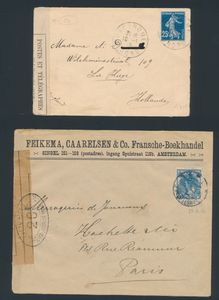 Postes et Telegraphes sticker, tesamen met ovale stempel 