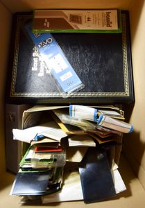 Miscellaneous items, accumulation empty material, including clamp strips, album leaves (leaves)