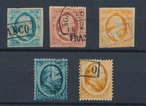 N° 1/3, 4 and 6 '1852, 5 cents thick paper, 10 cents, 15 cents and 1864, 5 cents and 15 cents dark orange', vf (NVPH € 380)