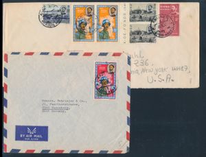 Ethiopïe 1964/1966, 2 luchtpost brieven verstuurd uit ADDIS ABEBA naar Duitsland en USA, gefrankeerd met UNO zegels (Congo operation), zm