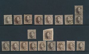 N° 14 (20x), allen met puntstempel, ook betere o.a. 169 Harlebeke, 331 Selzaete, 317 Roux, … zm/m/ntz