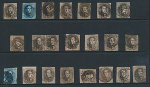 Samenstelling 22 ongetande medaillons met distributie adstempeling, w.o. D 83 LE-BRULY, D 80 SOMBREFFE, D 53 MORIALME, D 91 BURDINNE, D 95 DOTTIGNIES, D 68 ASSCHE … zm/m/ntz (Hoge COBA)
