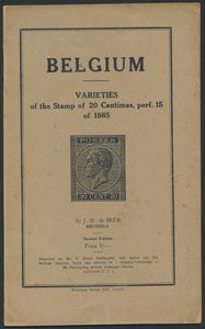 Varieties of the stamp of 20 centimes, perf. 15 of 1865; J. W. De Beer; Brian Hill; 1923; gedrukt; geniet; Frans; 23pag.; zachte kaft; in redelijke staat