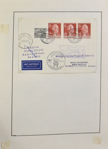 Uitgebreide verzameling speciale en 1° vluchten, o.a. Sabena, KLM, Lufthansa, PANAM, SAS, ook Belgisch-Congo aanwezig, in 3 ringmappen, zm/m